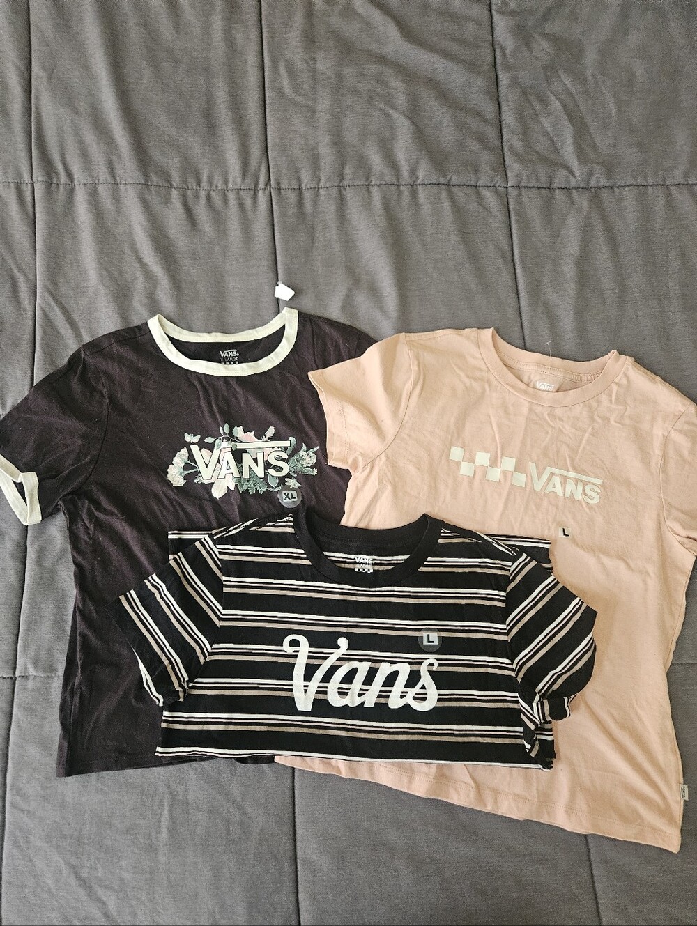 Vans Womens Short Sleeve Tee Trio in Black, Pink & Cream (3 Pack)